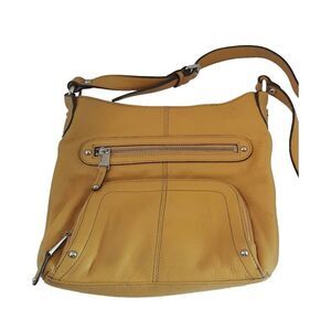 Tignanello Womens Pocketbook Gold Mustard Crossbody Leather Bag Purse